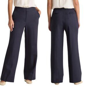 Ultra-Stretch Ponte Wide Leg Trouser Pants Soft Finish Flat Front Navy SZ 16